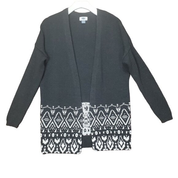 OLD NAVY Womens Cardigan SZ XS Open‎ Front Knit Gray White Southwestern Academia - Picture 1 of 8